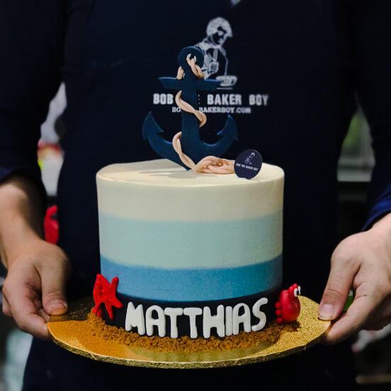 Nautical Blue Cake with Crabs and Anchor